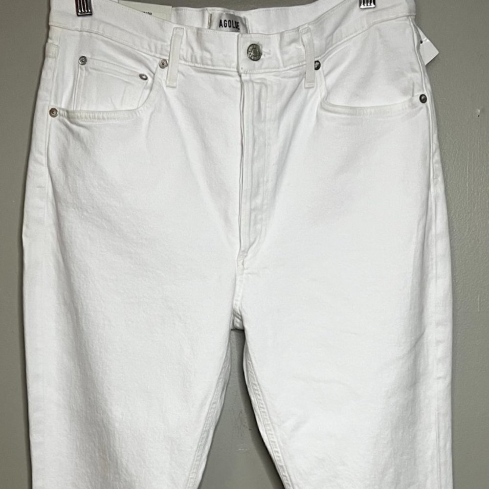 Agolde Riley High-Rise Straight Cropped Jeans Button Fly In White Size 32